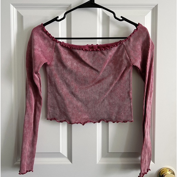Aeropostale Pink Ribbed Off Shoulder Crop Top - Picture 1 of 6